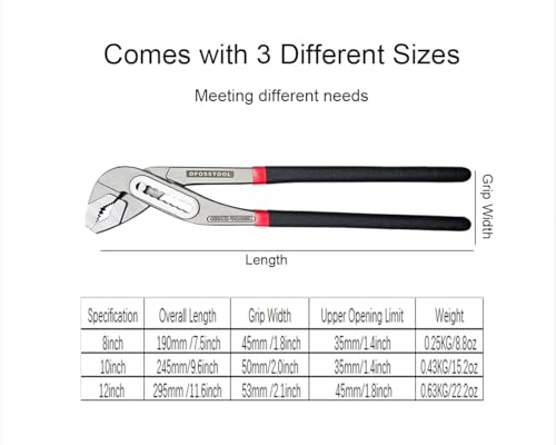 3 Pieces Groove Joint Pliers Set,8/10/12 inch Adjustable Pliers Multi-Purpose Water Pump Pliers Tongue And Groove Plier Set for Home and Industrial Repair