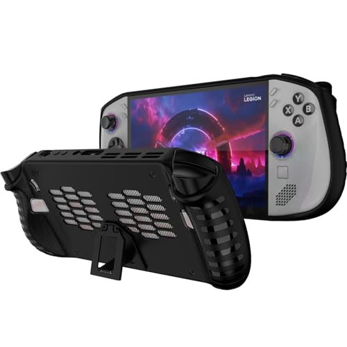 NINKI Silicone Skin for Lenovo Legion GO S Case with Stand 2025 Shockproof Anti-Scratch Non-Slip Grip Wrap Protective TPU Silicone Protector Cover for Lenovo Legion GO S 2025 Case with Kickstand Black