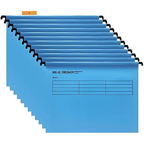 A4 Suspension Files with Tabs and Card Inserts for Filing Cabinets (Pack of 12, Blue) Polypropylene A4 Hanging Filing Storage Folders for Office Home School Cover