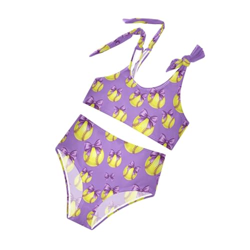 Image of Girls Swimsuit Two Piece Swimwear Bikini Set Pink Bow Softball Bathing Suit for 3-12T,