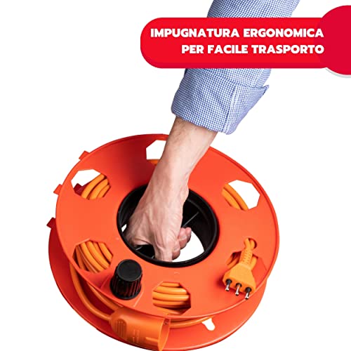POLY POOL - PP2603 Aufroller ROLLY für Verlängerungskabel, Seile, Schläuche - Professionelle Kabeltrommel, ideal für Rasenmäher - Aufhängbare und leicht zu transportierende Kabel- und Schlauchtrommel