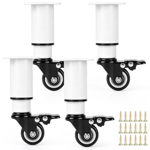 DBREAKS 4X 14-16 cm Pied de Meuble avec roulettes Pivotantes à 360°, Blanc