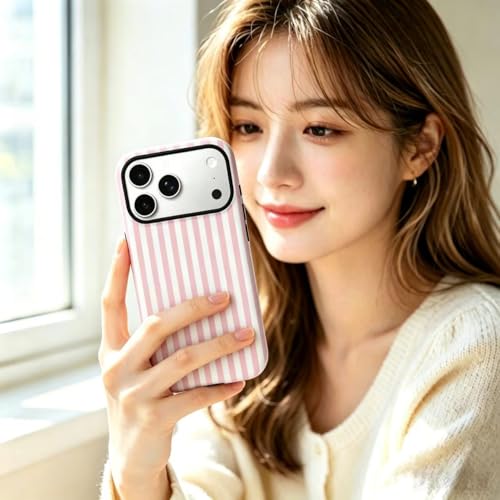 Image of for iPhone 17Pro Case Cute Phone Case,Compatible with MagSafe,Dual Layer Shockproof Protective Phone Cover,Hard Shell + Silicone Cover,Fashion Design for Women Girls,Striped Pink