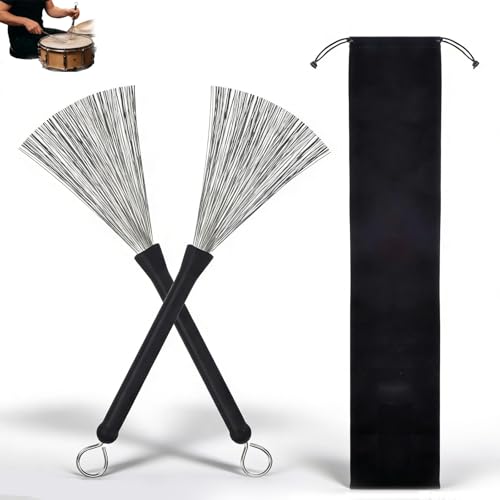 Zlokdraxy Lot de 2 Balais de Batterie Rétractables, Pinceaux à Tambour Faible Volume en Acier, Anti-rouille Pratique (320 mm)