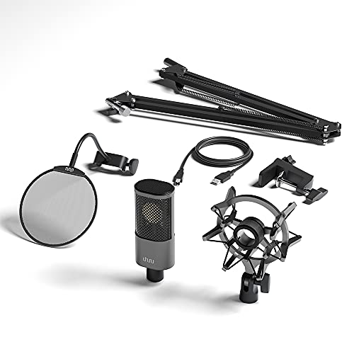 Uhuru Um-1000 Condenser Usb Mic For Pc, Singing, And Youtube. Gaming Recording Microphone Build In Dia.16Mm Large Capsule With Plug And Play, Mic Stand, And Pop Filter, Gray #TOP5
