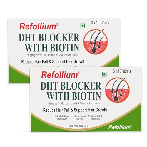 Image of Refollium Hair Vitamin Tablets with Biotin, Iron & DHT Blocker, Vitamin E for Hair Growth & Hair Fall Control, with Hair Growth Supplements for Women & Men 30 Tablets (PACK OF 2)