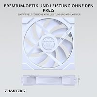 Phanteks M25-140 Gen2 Dreierpack, 3 x 140 mm ARGB-Hochleistungs-Lüfter, Daisy-Chain-Lüfterrahmen, Infinity-Spiegel-Hub, Einzelkabelanschluss, Weiß – Ansicht 6