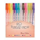 Petunny 3D Jelly Pen Set,12 Colors 3D Glossy Jelly Pens,Assorted Colors Gel Ink Pens,Glitter Gel Pens for DIY Painting Suitable on Glass Plastic Books Drawing