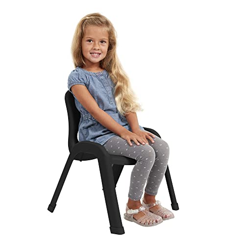 Image of ECR4Kids Plastic Stackable SitRight Chair, 11in, Classroom Furniture, Black, 4-Pack | Durable plastic, GREENGUARD Gold Certified, 3-5 years, 74 lb capacity, fully assembled, indoor and outdoor, classroom /home