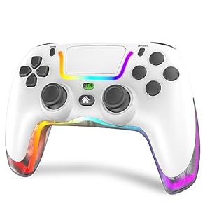 Laazii Wireless Controller für P4, RGB Gamepad mit Makro M1/M2 & 6-Achsen Gyro & Dual Vibration & Audio Jack & Turbo, Games Zubehör Kontroller Kompatibel mit P4/Pro/Slim/PC