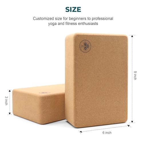 Cork CRZ Yoga Blocks, 2 Pack Natural Cork Blocks, High Density with Non Slip Surface, Eco-Friendly Yoga Accessories and Ideal for Yoga, Pilates,Stretching