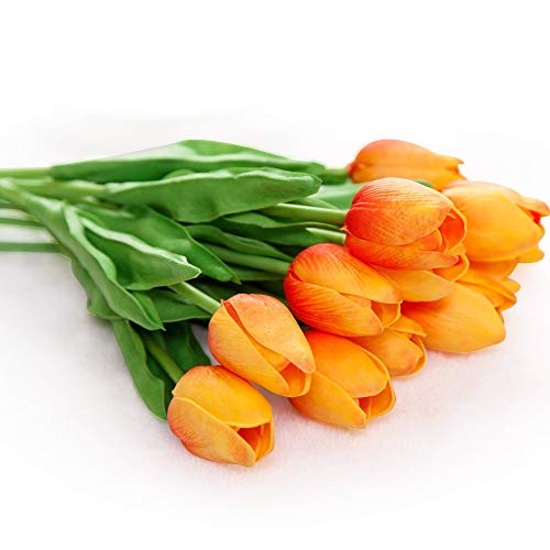 Ctuer 12Pcs Artificial Tulip Real Touch Tulip Flowers Fake Silk Flowers For Vases Wedding Home Room Party Decoration (Orange) #TOP5