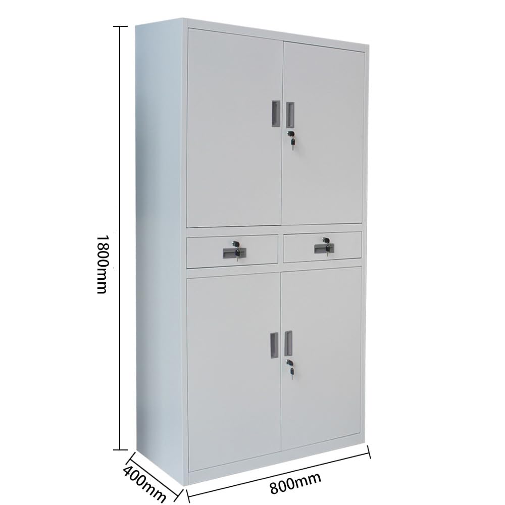 Panana Armoire de Bureau Métallique avec Serrure, Armoire de Rangement avec 2 Tiroirs 4 Portes 3 Étagères Réglables en Hauteur pour Travail, Bureau à Domicile, 80 x 40 x 180 cm