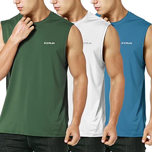 EZRUN Men's UPF 50+ Quick Dry Sleeveless Shirt for Summer Gym Workouts