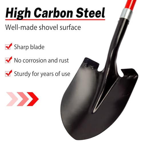 VNIMTI Heavy Duty Gardening Shovel, 56 Inch Round Blade with Fiberglass Handle (Red) - Thumbnail 2