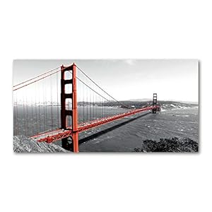 Tulup – Schilderijen op glas – 120×60 – Schilderij – Muurdecoratie – Wanddecor – Kunstdruk – Muurkunst – Modern Decoratief Beeld Gedrukt – Wandschilderijen – Decoratie Poster – Foto – Afbeelding – Bezienswaardigheden en architectuur – San Francisco Bridge – Rood