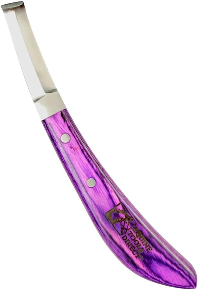 Double-Edge Blade Hoof Knife, J2 420 Magnetic Stainless Steel, Right-Hand, Ergonomic Purple Handle, Professional Farrier Trimming Tool
