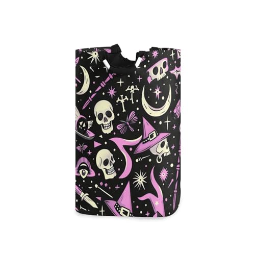 Jihqo Laundry Hamper Basket Halloween Skull Magic Collapsible Nursery Storage Bin Waterproof Clothing Baskets for Home Bedroom Bathroom Washing Room
