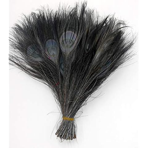 FEATHERSTORE.COM 25 Pcs Peacock Feathers 10"-12" Bleached (Silver Grey) Cover