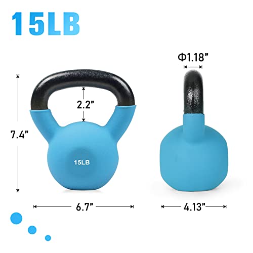 Ritfit Neoprene Coated Solid Cast Iron Kettlebell - Great For Full Body Workout, Cross-Training, Weight Loss & Strength Training (5/10/15/20/25/30/35/40/45/50 Lb) (15Lb(Sky Blue)) #TOP2