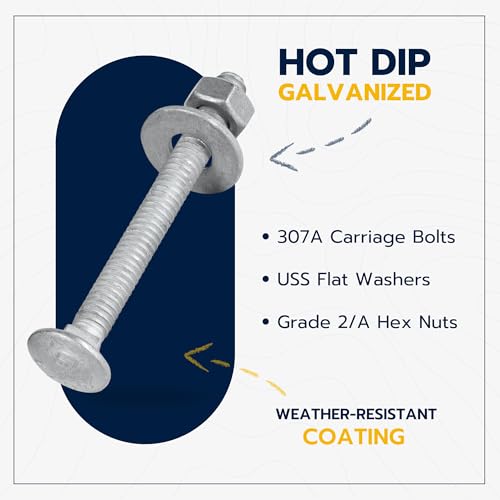 Image of 1 /4 inch x 2-1 /2 inch (100 Pack) Galvanized Carriage Bolt Kit Grade 307A Includes 1 /4 inch USS Flat Washers (100 pcs) and 1 /4 inch-20 Hex Nuts (100 pcs), Hot Dip Galvanized for Exterior Use by Makers Bolt
