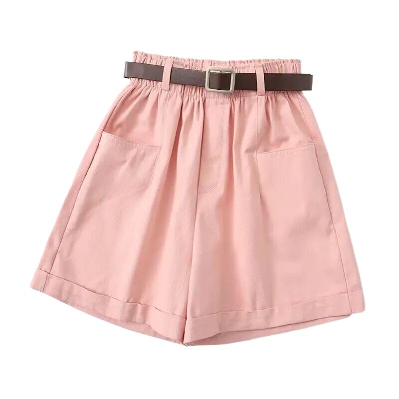 Tangada YU002 - Pantalones cortos de verano para mujer con cinturón y cintura elástica, rosa, L
