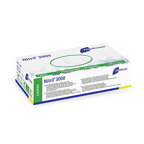 Meditrade Nitrile® 3000 White Examination Glove - Powder & Latex Free Disposable Exam Gloves - Suitable for Multiple Sectors - Size Large - 100pcs