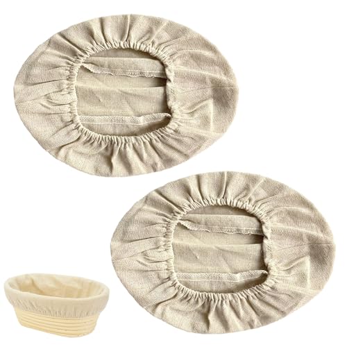 2 Stk Leinentuch Brot Backen Bäckerleinen Oval,Leineneinsatz für Brot Gärkörbchen,Teigtuch Strudeltuch Gärtuch,Gärhaube Backtuch,Gärfolie Teig zum Abdecken,Gärkorb Brotbacken,Brotbackzubehör für Brot