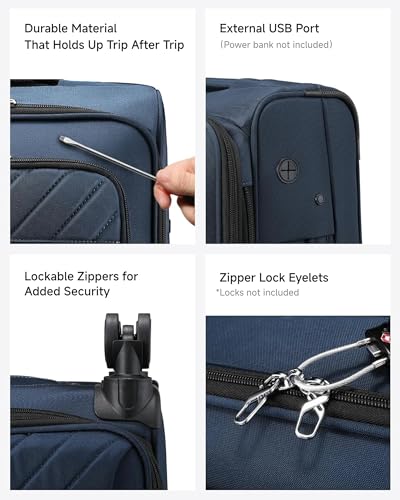 Image of LUGGEX Expandable Softside Carry On Suitcase, Blue, 20 inch