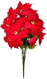 Admired By Nature GPB969-Red 24 Stems Faux Velvet Poinsettia Christmas Bush, Red