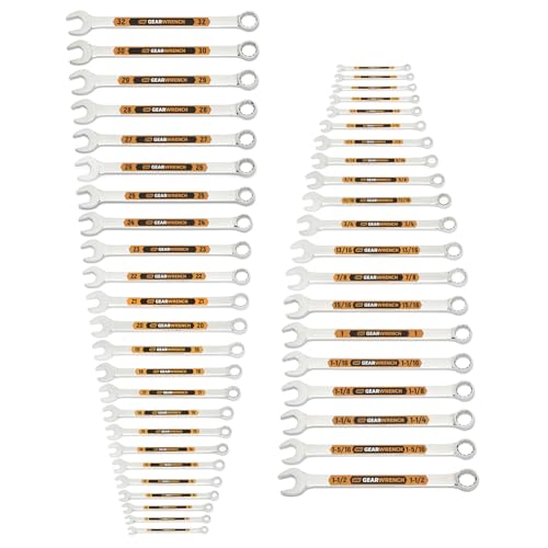 GEARWRENCH 44 Piece 12 Point SAE/Metric Hi-Viz Long Pattern Combination Wrench Set | 81919H