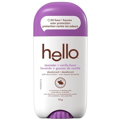 hello Lavender Vanilla Aluminum Free Deodorant for Women and Men with Shea Butter, 24-Hour Freshness, Baking Soda Free Deodorant, Dermatologically Tested, 73 g Stick