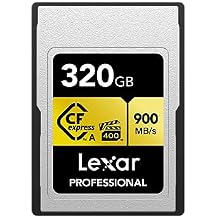 Lexar 320GB Professional CFexpress Type A GOLD Series Memory Card, Up to 900MB/s Read, Cinema-quality 8K Video, Rated VPG 400 LCAGOLD320G-RNENG