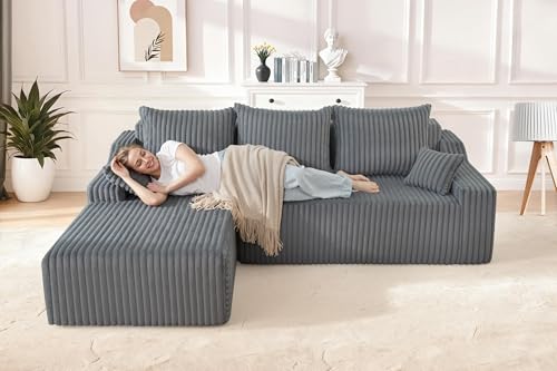 Image of HABUTWAY 94'' Cloud Sectional Couch, Boneless Sofa with Deep Seat, Modular Comfy L-Shape Couch with Chaise for Living Room Bedroom, No Assembly Required(Grey,Left Facing Chaise)