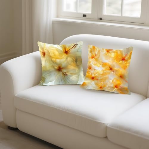 Housse de coussin 35x35 cm en lin jaune à fleur pour canapé - 6