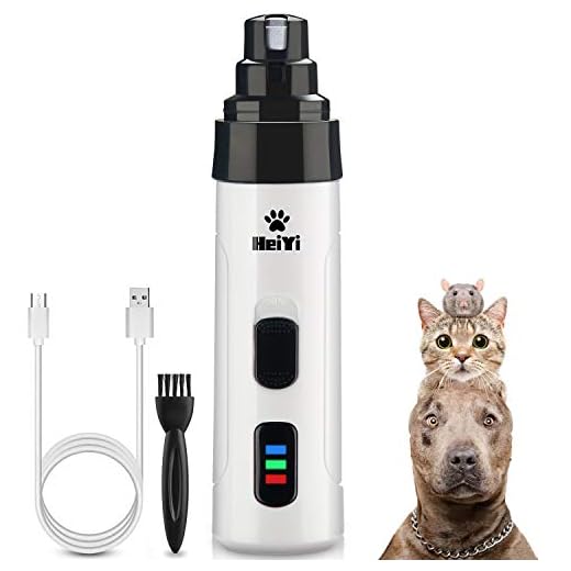 HeiYi Pet Nail Grinder, Low Noise 2 Speed Dog Nail Grinder Pet Nail Trimmer 3 Ports Rechargeable Cordless Painless Paws Grooming & Smoothing for Small Medium Large Dogs & Cats