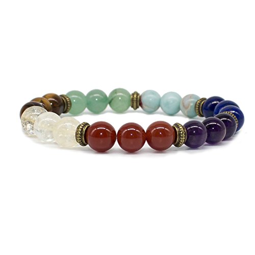 Bivei 7 Chakra Healing Bracelets with Real Stones Yoga Meditation Bracelets for Protection, Crystal Energy Healing(Chakra Bracelet(No Lava Beads))
