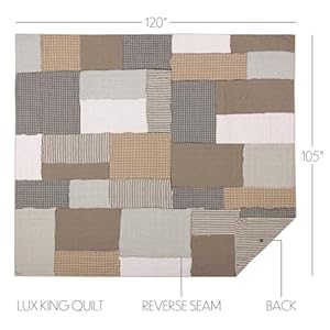 Vhc brands ashmont patchwork seersucker cotton farmhouse pre washed reverse seams square queen bedding accessory quilt 94×94 warm grey  urban country home decor