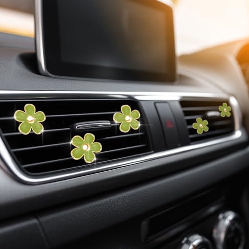 Image of Frienda 6 Pcs Daisy Flower Air Vent Clip Accessories Air Conditioning Outlet Clip Car Freshener Dashboard Accessories Charm Car Inter Decor(Green)