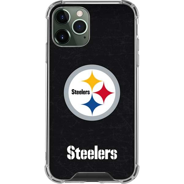 Skinit Clear Phone Case Compatible with iPhone 11 Pro Max - Officially Licensed NFL Pittsburgh Steelers Distressed Design