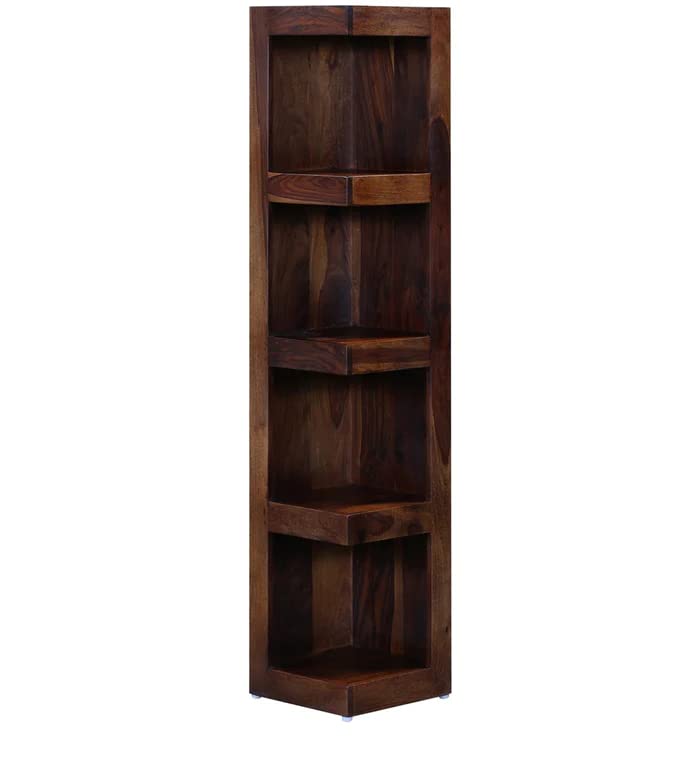 Image of Wudniture Solid Wooden Corner Shelf | Multi-Tier Corner Storage & Display Unit for Home Decor | Durable & Elegant Design- Natural Teak