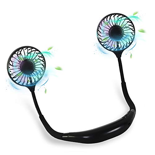 Timebox Neck Fan 2600mah Battery Operated Neckband Fan, 3-Speed Portable Fan Wearable Personal USB Fan and LED Light for Travel Outdoor Office Home Sports