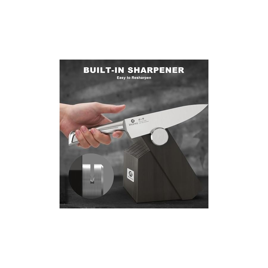 imarku Knife Kitchen Sets, Japanese Stainless Steel 14 Pcs Knife Block Set,Chef Knives with Built-in Sharpener, Dishwasher Safe, Non-Slip Ergonomic Handle,Deba Knife for Fish, Essential Home Gift