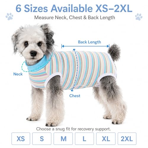 Image of Dog Surgery Recovery Suits, Sleeveless Dog Recovery Suit Female, E-Collar & Cone Alternative Surgical Suit for Small and Medium Dogs After Surgery, Striped Dog Onesie Pajamas
