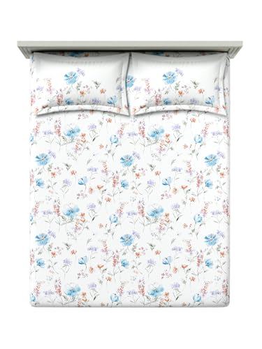 Image of DDECOR Live Beautiful 100% Cotton 145TC Floral King Bedsheet with 2 Pillow Covers | Rotary Printed Breathable Fabric | 224 CM X 254 CM | Luxury Bedding for Home | Cresta Collection |Topaz Turquoise