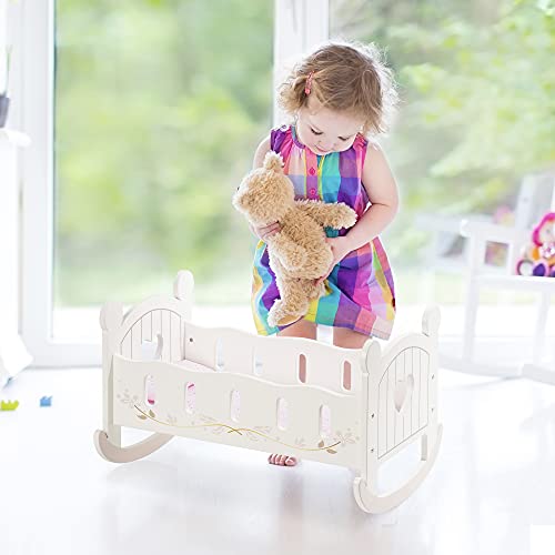 ROBUD Wooden Dolls Cot for 18 inch Doll, Doll Bed with Bedding Baby Dolls Crib Accessories, Rocking Cradle Doll Furniture Cot - Image 2