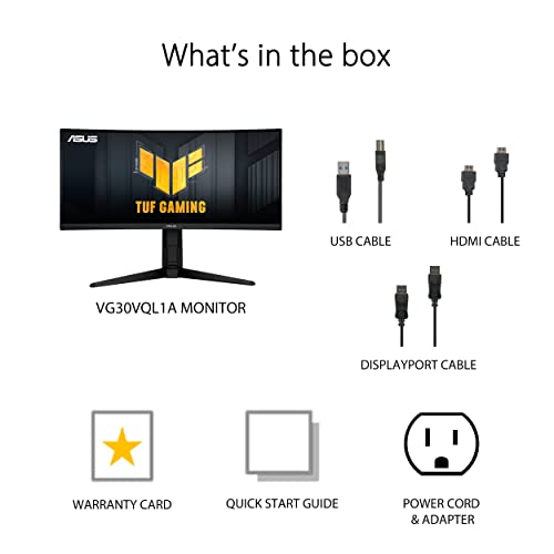 Asus Tuf Gaming 30” 21:9 1080P Ultrawide Curved Hdr Monitor (Vg30Vql1A) - Wfhd (2560 X 1080), 200Hz (Supports 144Hz), 1Ms, Extreme Low Motion Blur, Freesync Premium, Eye Care, Displayport, Hdmi #TOP7