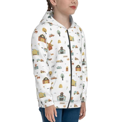 Farm with Farm Houses Kids Pullover Hoodies Boys Zip Up Sweatshirts Girls Athletic Clothes with Pocket4