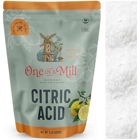 ONE IN A MILL Citric Acid 5LB | Food Grade OU Kosher Flavor Enhancer for Cooking, Baking & Canning Preservative | Use for DIY Skincare, Bath Bombs, Water Softener & Cleaning Hard Water Stains Cover