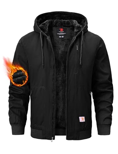 BGOWATU Men's Cotton Work Jacket Insulated Flannel Lined Full Zip Hoodies Active Winter Coat with Utility Pockets2